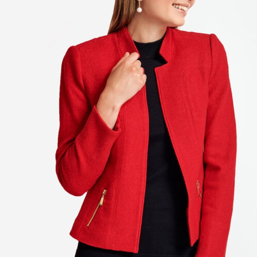 NWT Zipper Trim Open Front Wool Jacket blazer